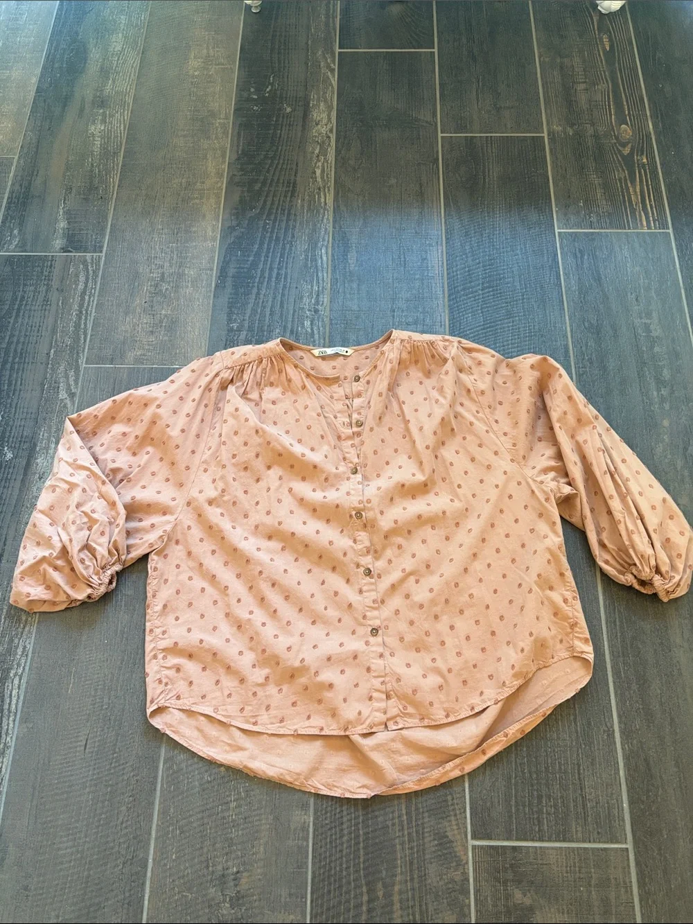 Zara Peach Polka Dot Button-Up Blouse